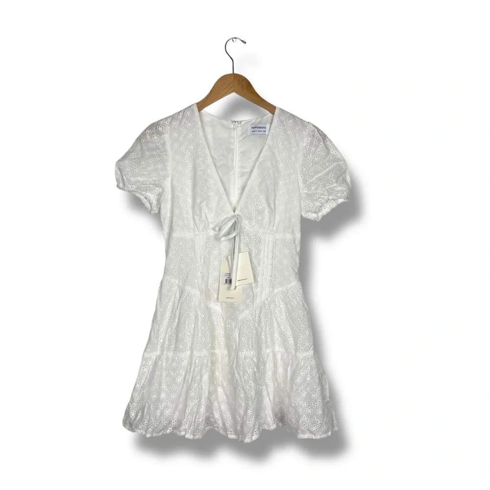 Peppermayo Sweetness Mini Dress - White Size 4 Cotton Eyelet Romantic Corset NWT - Picture 6 of 13